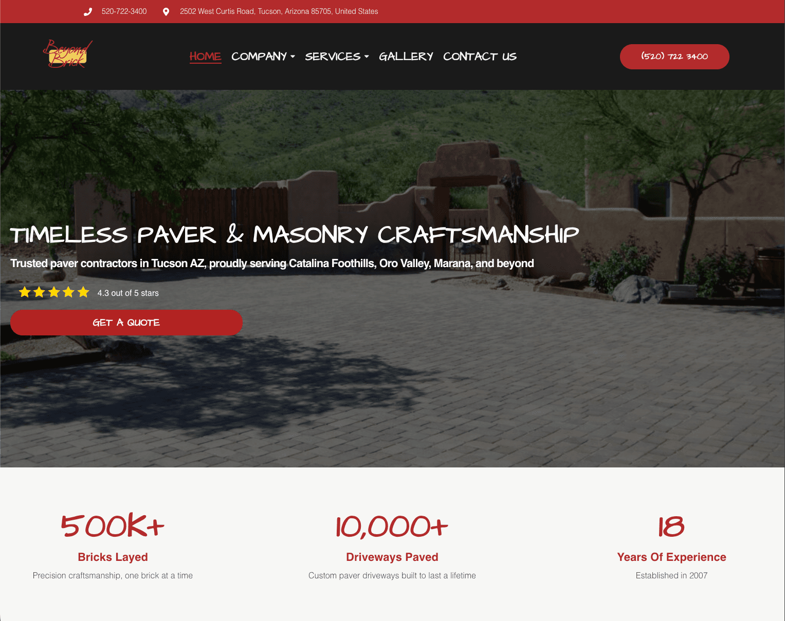 Beyond Brick website after the Site Smiths redesign